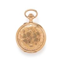 LA MAISONNETTE, 18K YELLOW GOLD AND ENAMEL HUNTER CASE POCKET WATCH