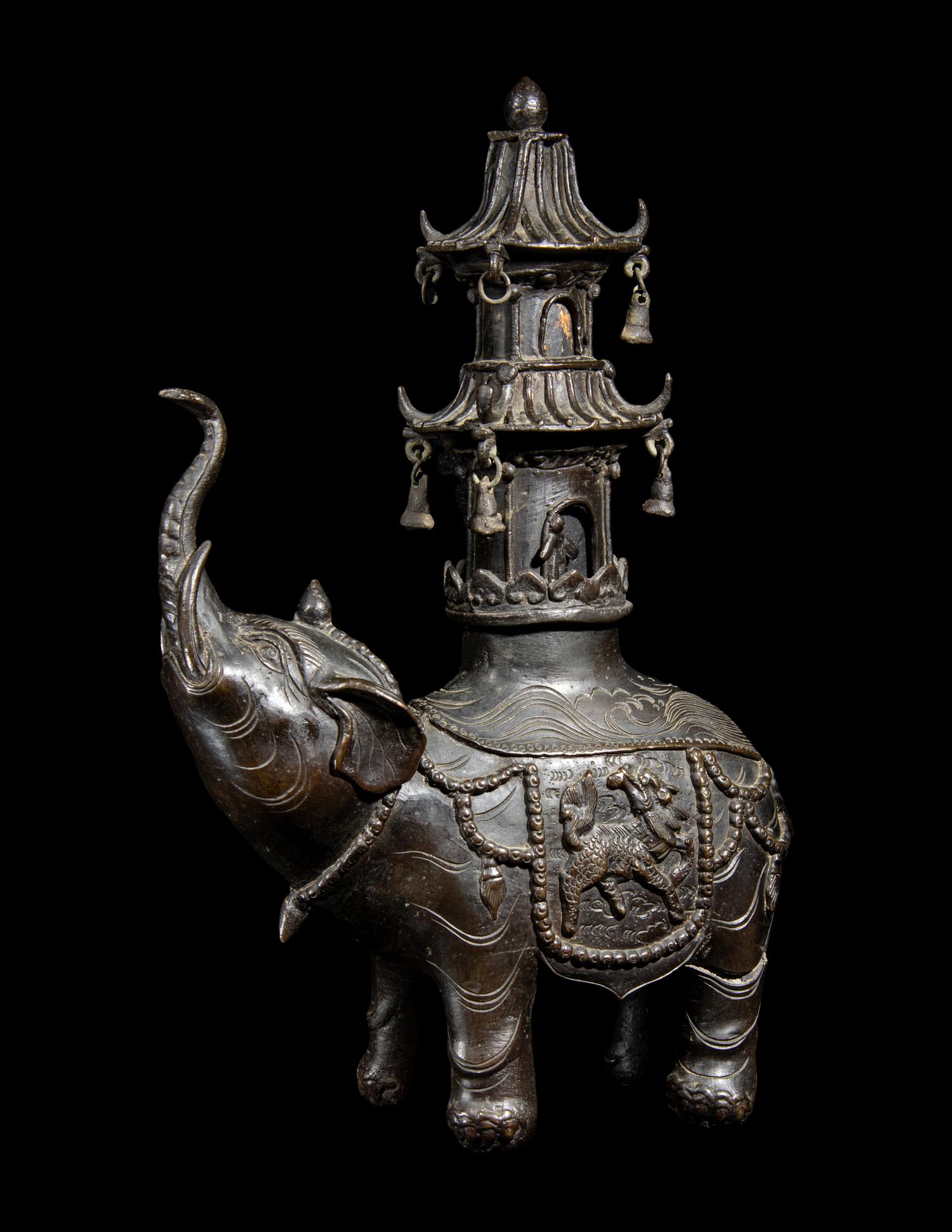 A Japanese Bronze Elephant-Form Incense Burner