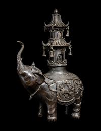 A Japanese Bronze Elephant-Form Incense Burner