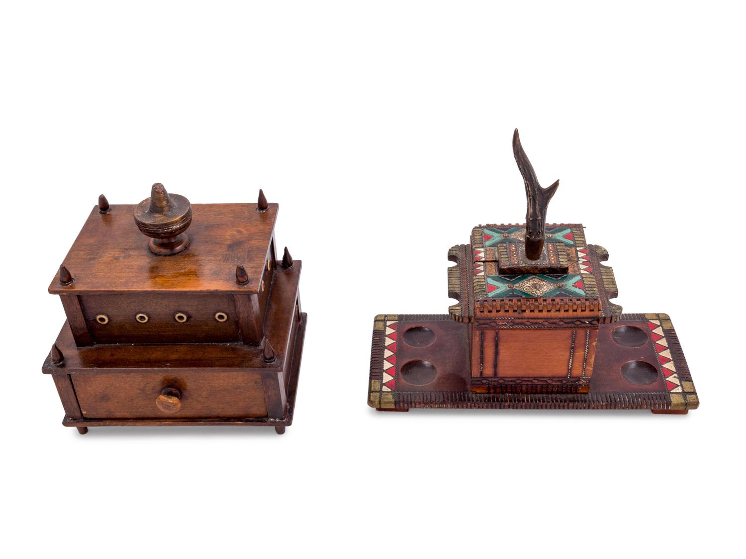 Two Carved and Painted Wood Whimsy Boxes