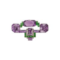 ART DECO, AMETHYST, GREEN GARNET AND DIAMOND BROOCH