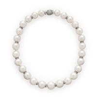 Cultured Pearl, Diamond, and White Gold Necklace