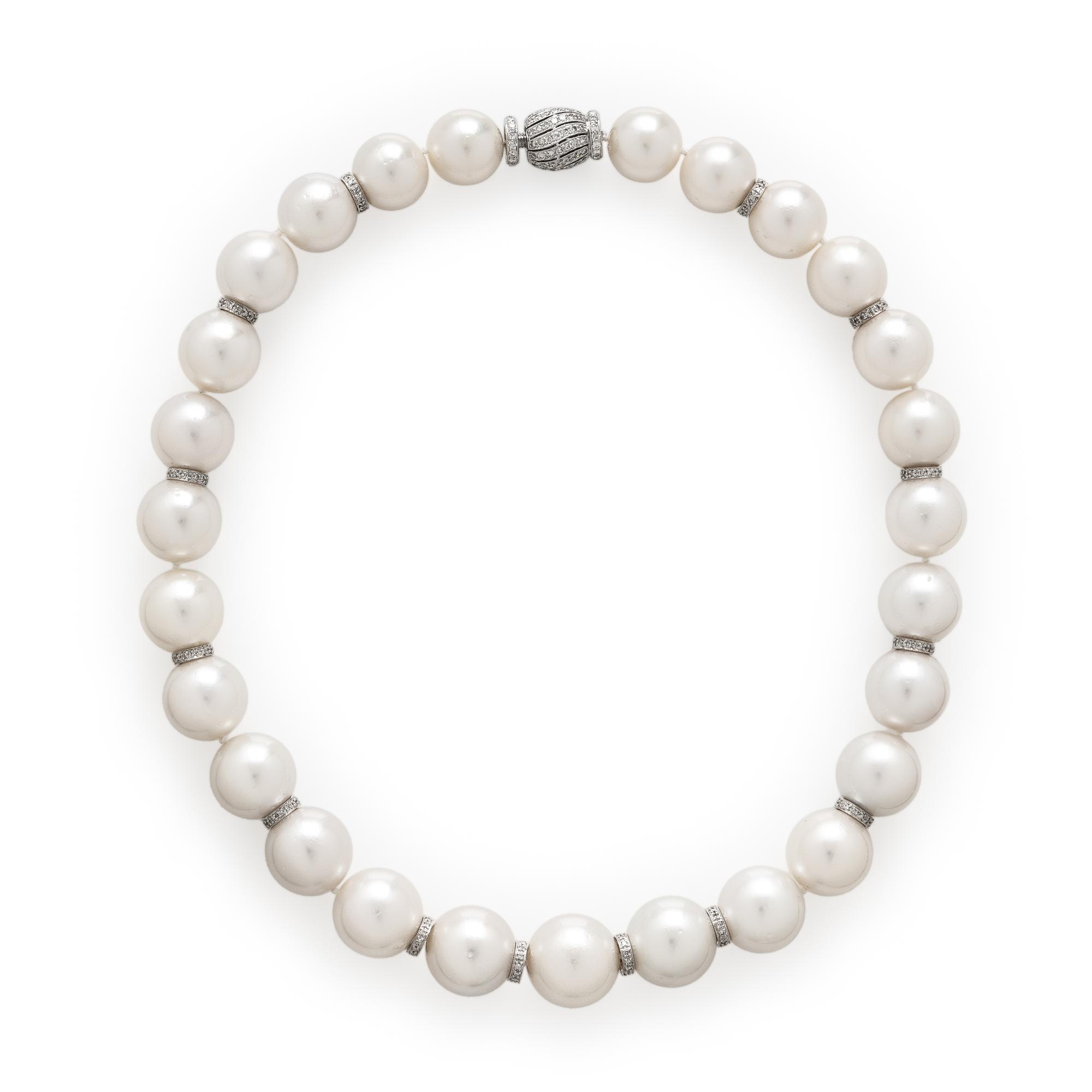 Cultured Pearl, Diamond, and White Gold Necklace