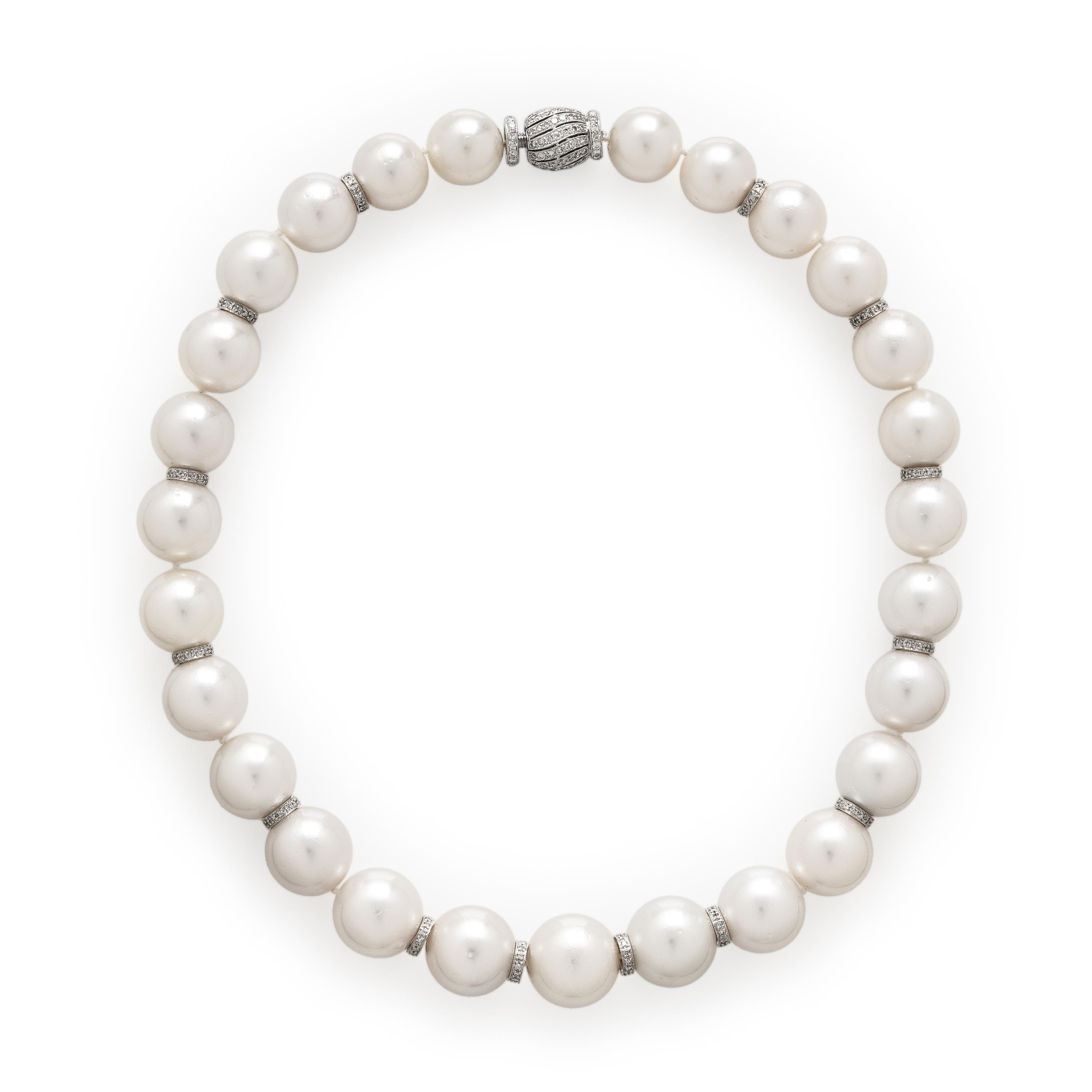 Cultured Pearl, Diamond, and White Gold Necklace