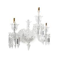 A Pair of Baccarat Molded Glass Three-Arm Sconces