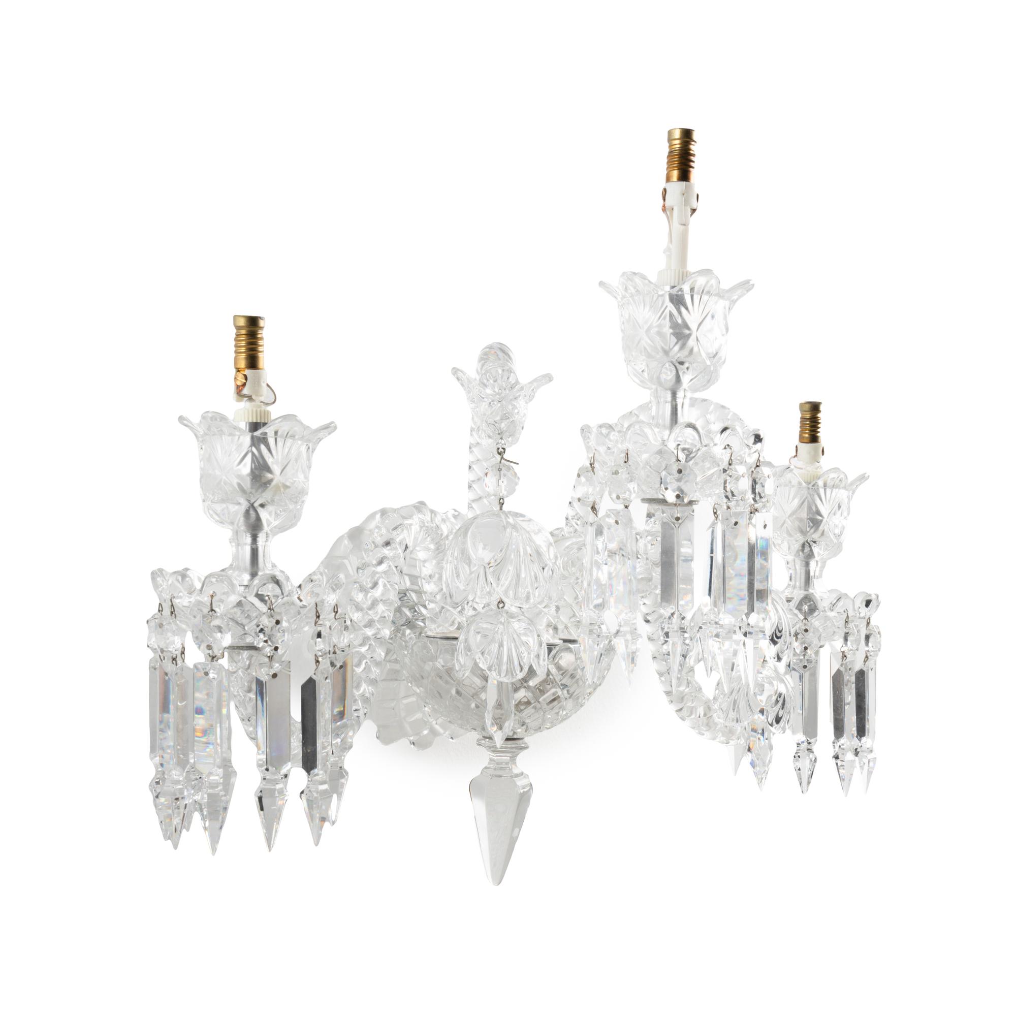 A Pair of Baccarat Molded Glass Three-Arm Sconces