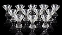 Twelve Etched Glass Dessert Cups Height 3 1/4 inches. — 20TH CENTURY