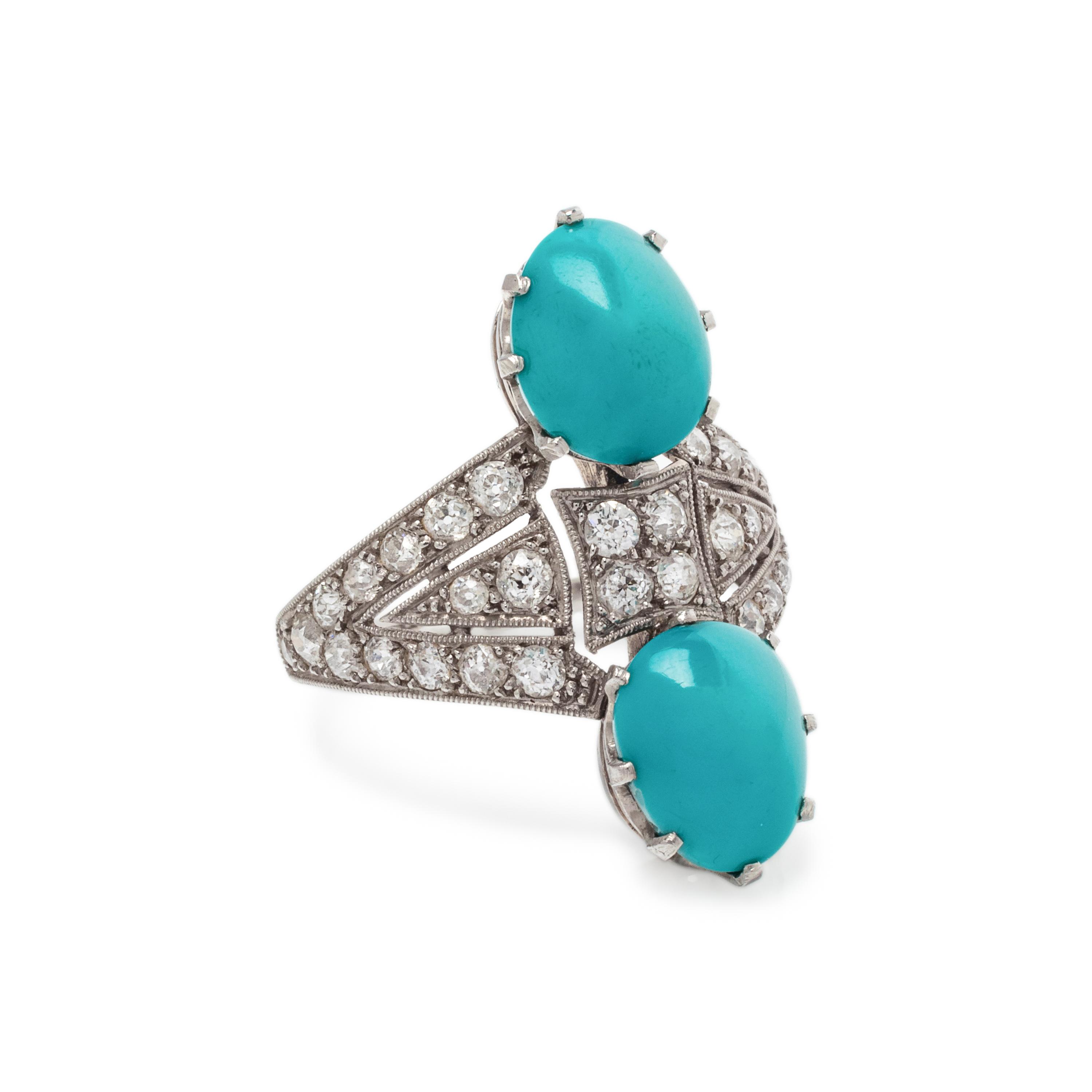 ANTIQUE, TURQUOISE AND DIAMOND RING