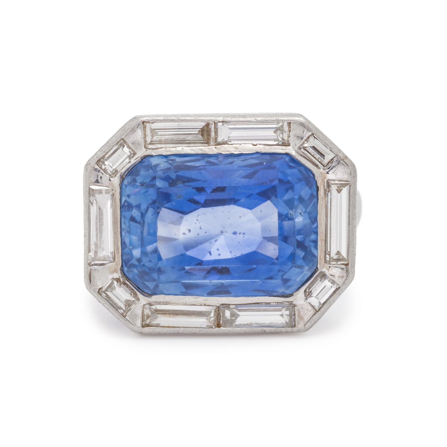 UNHEATED CEYLON SAPPHIRE AND DIAMOND RING
