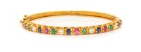 An 18 Karat Yellow Gold, Diamond and Multigem Bangle Bracelet,
