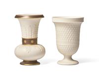 A Wedgwood Parcel-Gilt and Bronzed Vase and a White Stoneware Bulb Pot