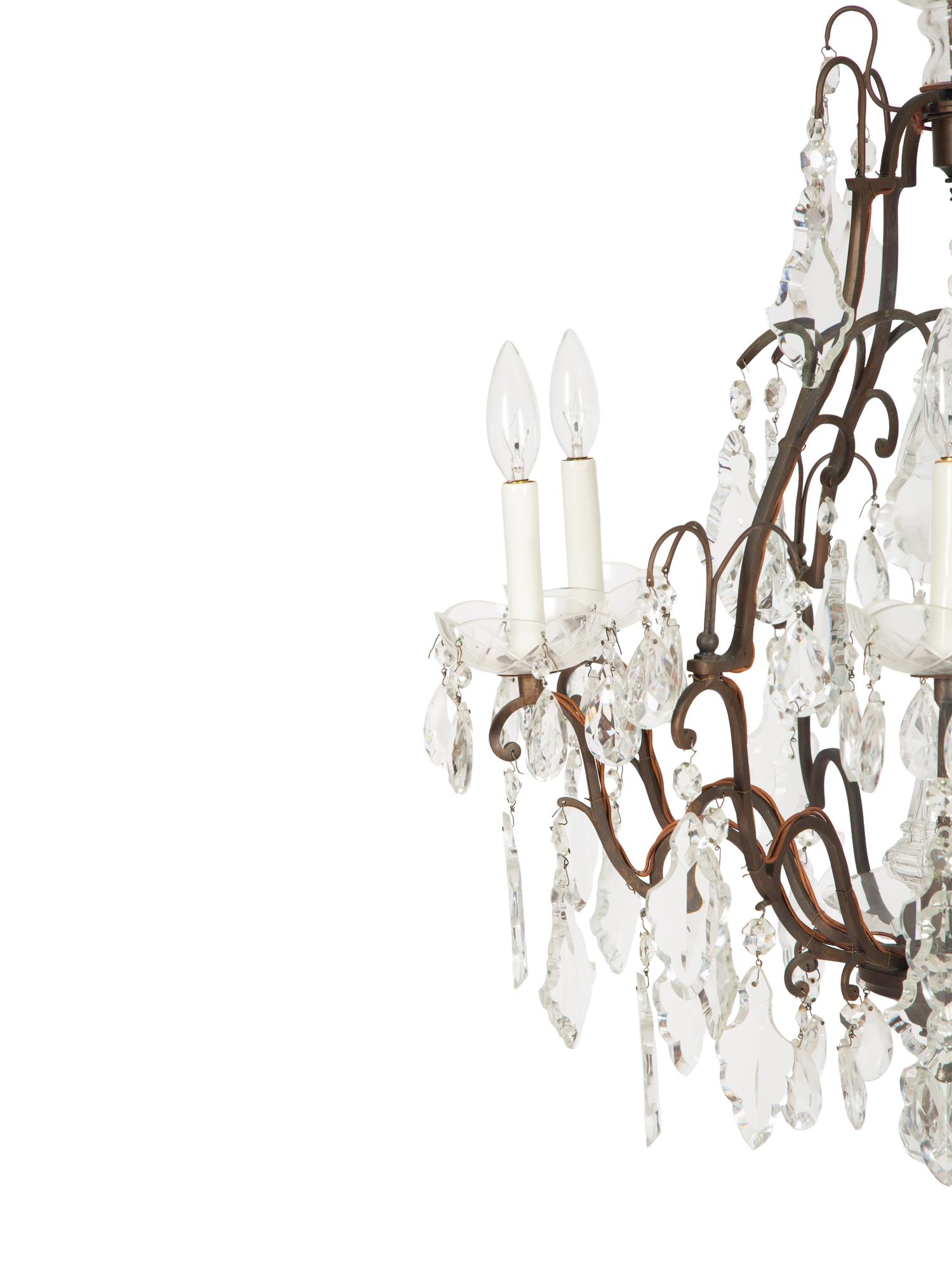 A Louis XV Style Cut Glass and Gilt Metal Chandelier