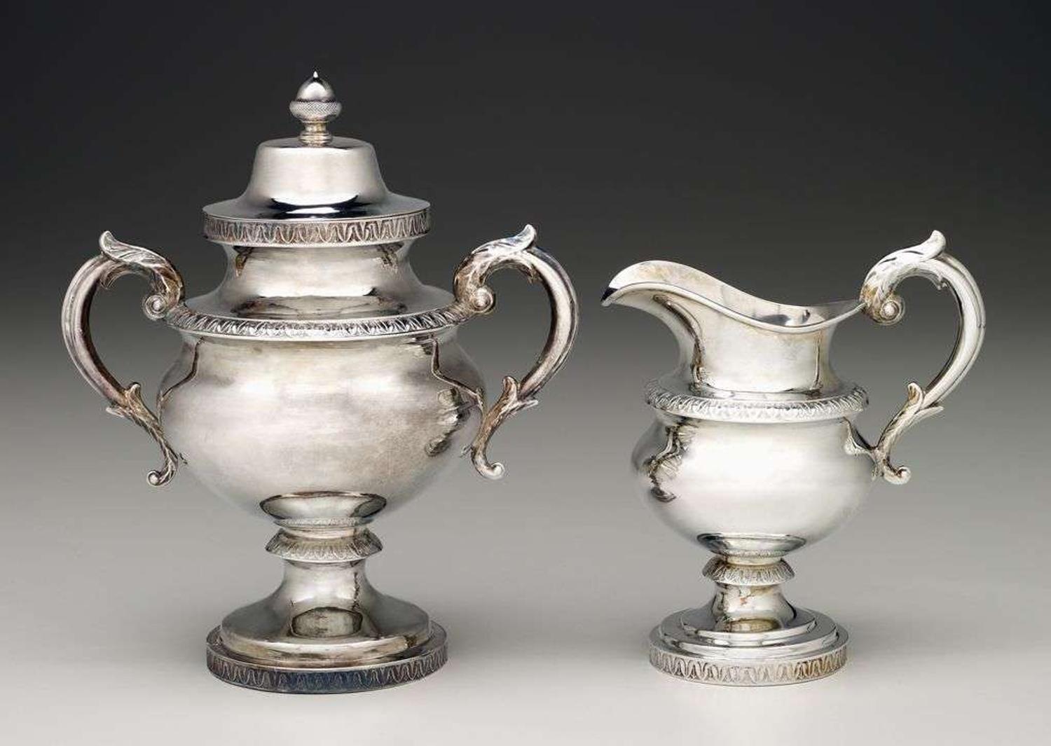 Large silver covered sugar and creamer r & w wilson, philadelphia, pa, 19th century