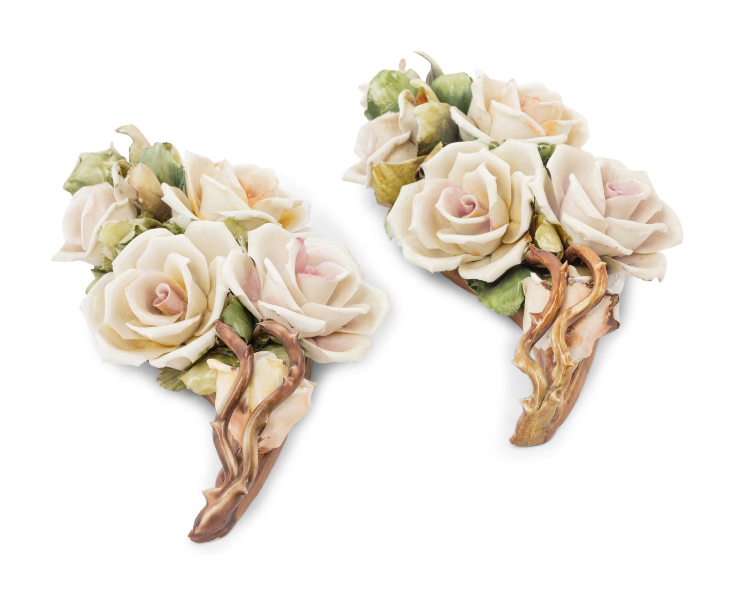 A Pair of Capodimonte Porcelain Roses