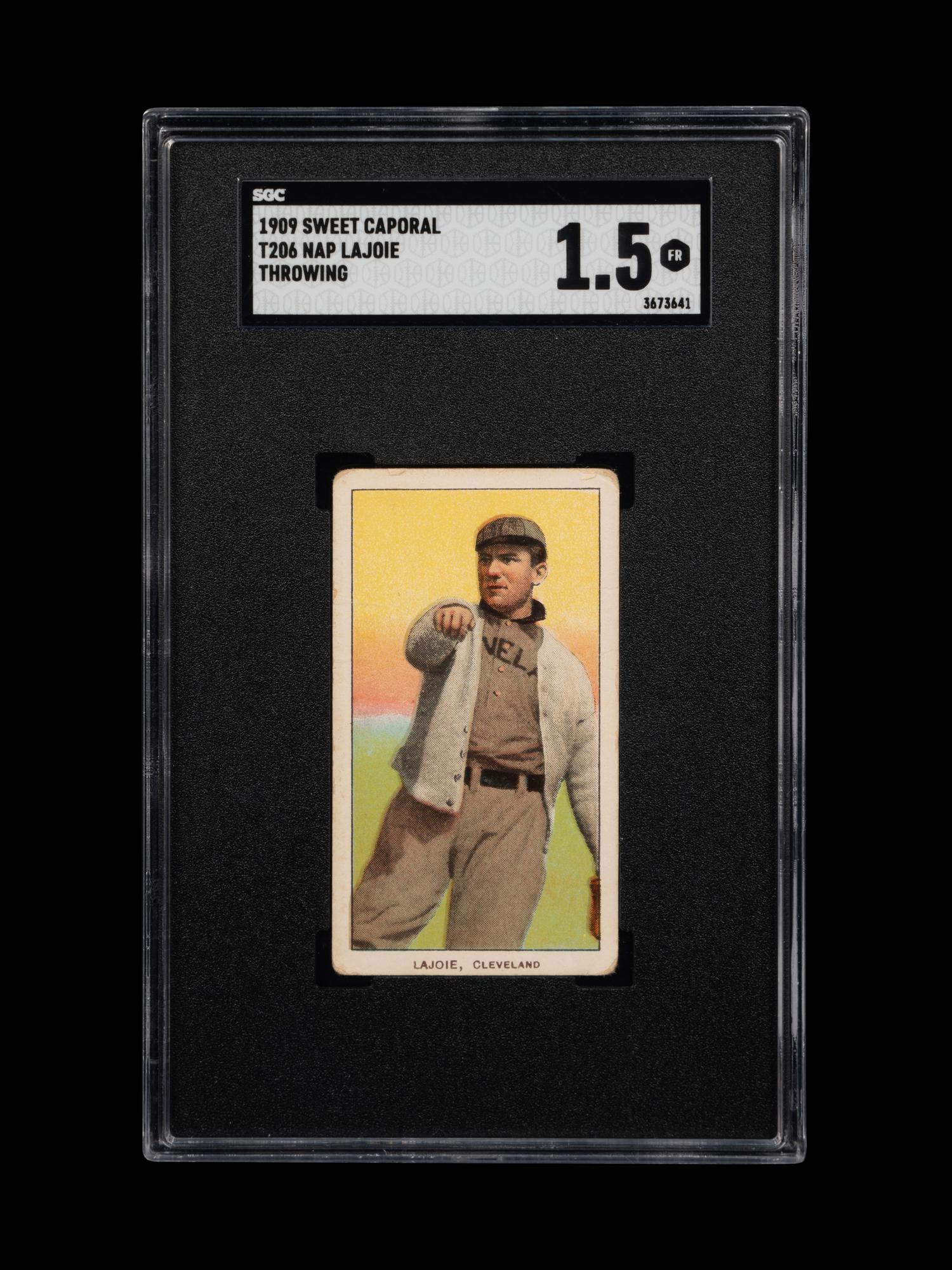 A 1909 T206 Sweet Caporal Nap Lajoie Throwing Baseball Card (SGC 1.5 FAIR)