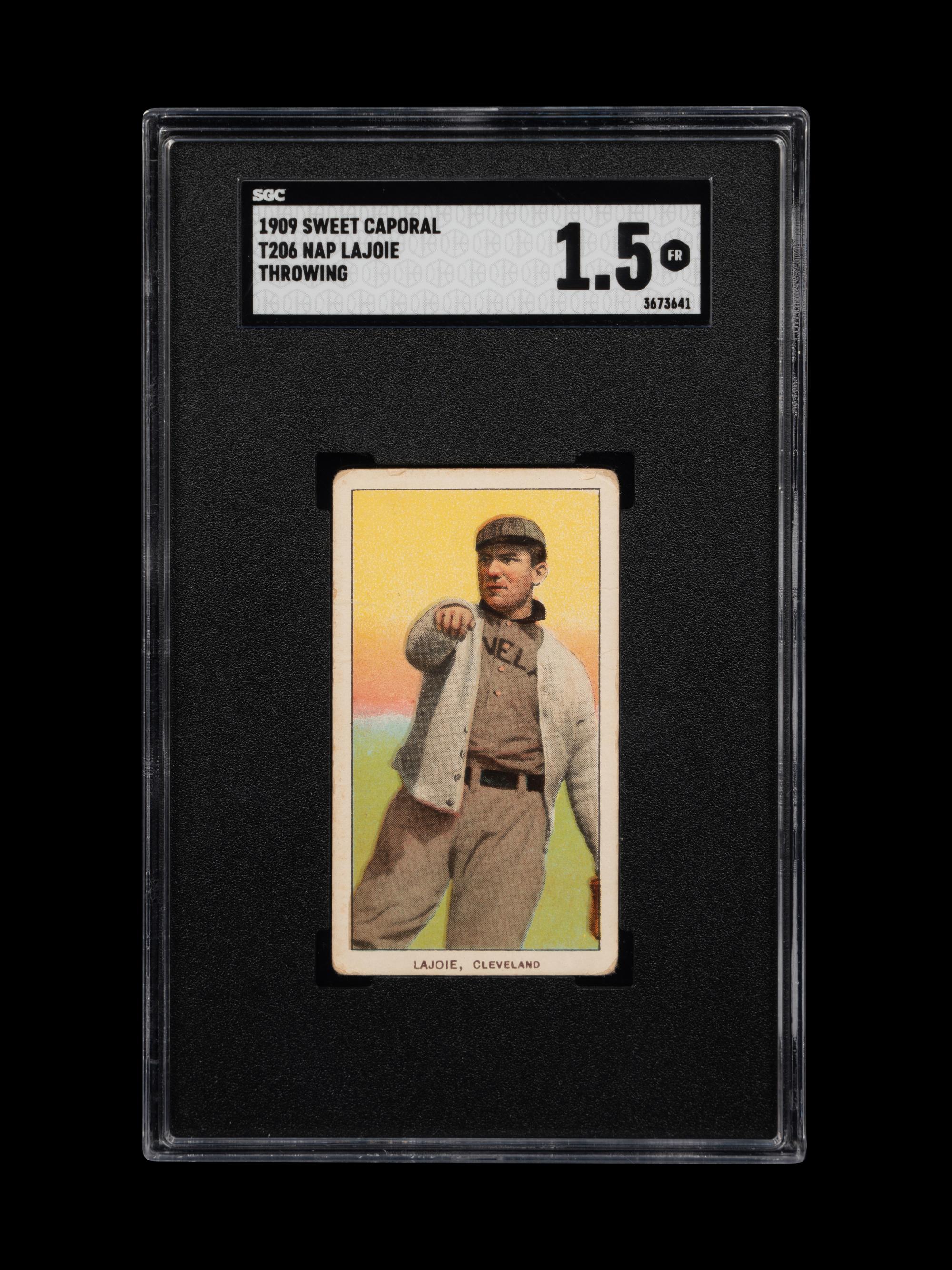 A 1909 T206 Sweet Caporal Nap Lajoie Throwing Baseball Card (SGC 1.5 FAIR)