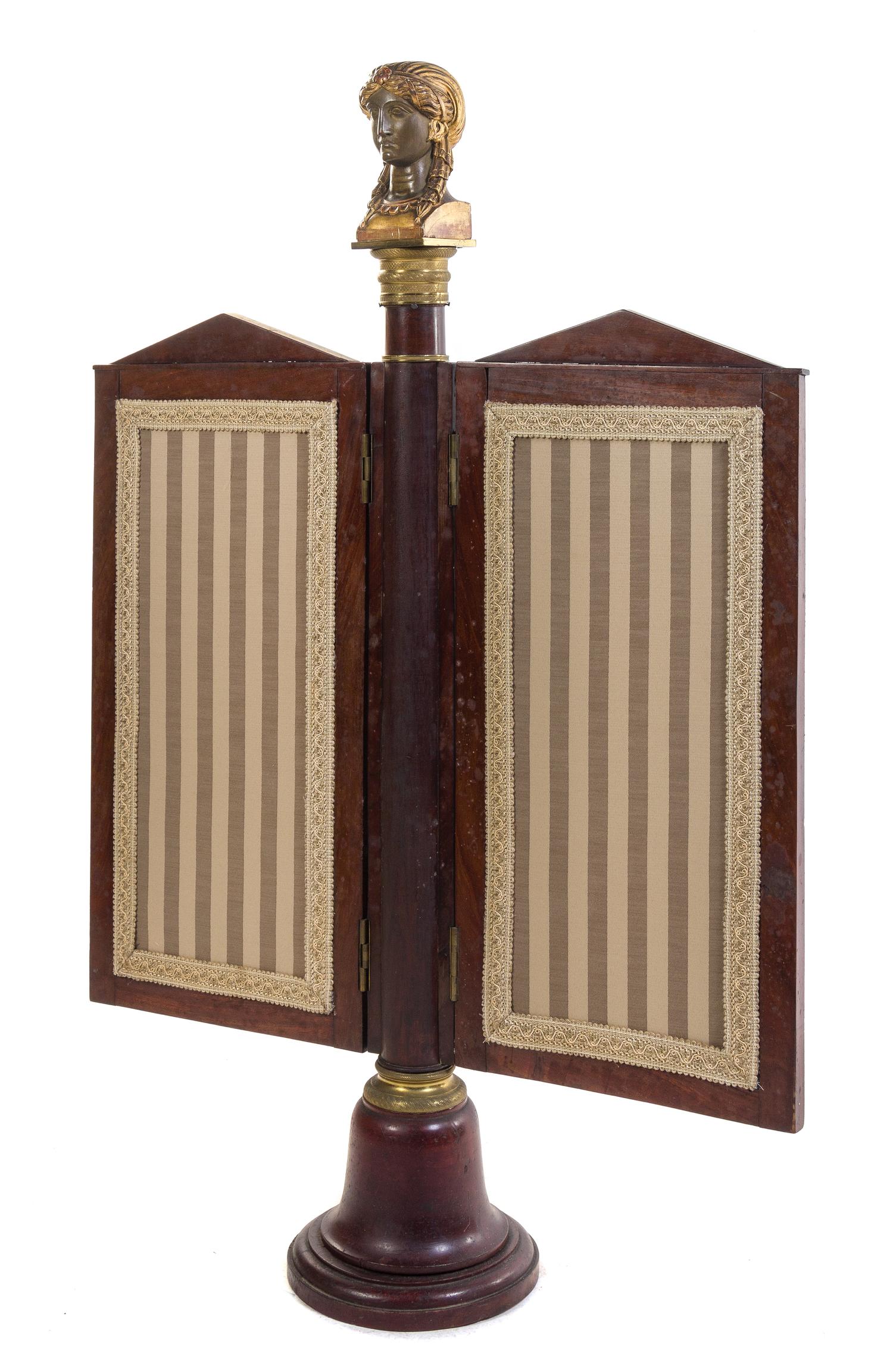 An Empire Gilt Bronze Mounted Mahogany Two-Panel Fire Screen Height 47 1/3 inches. — 19TH CENTURY