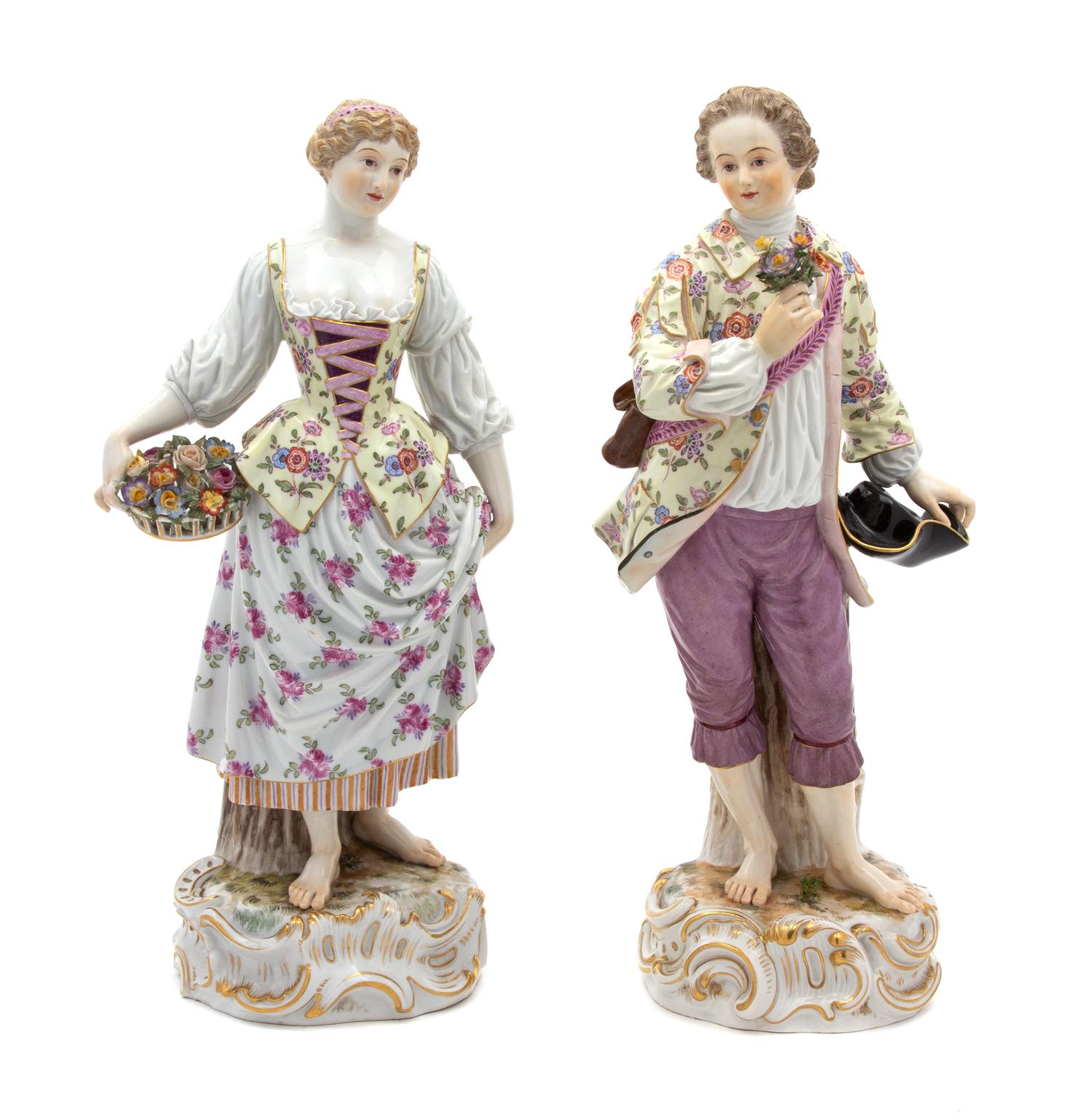 A Pair of Meissen Porcelain Figures Height of taller 13 3/4 inches. — 19TH CENTURY