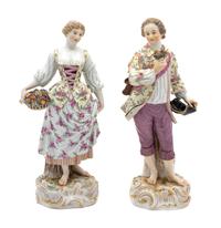 A Pair of Meissen Porcelain Figures Height of taller 13 3/4 inches. — 19TH CENTURY