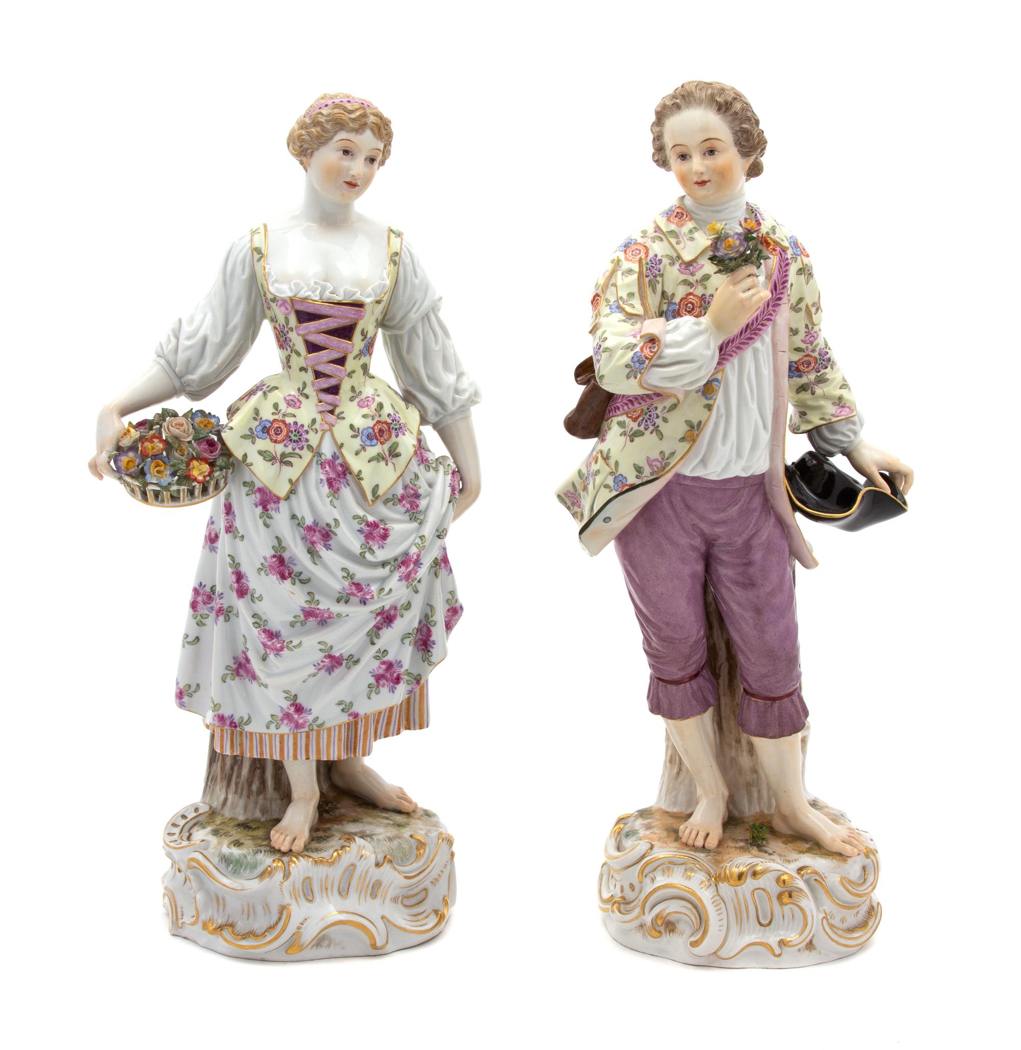 A Pair of Meissen Porcelain Figures Height of taller 13 3/4 inches. — 19TH CENTURY