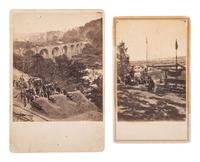 [CIVIL WAR]. 2 CDVs of Civil War artillery and camp life.