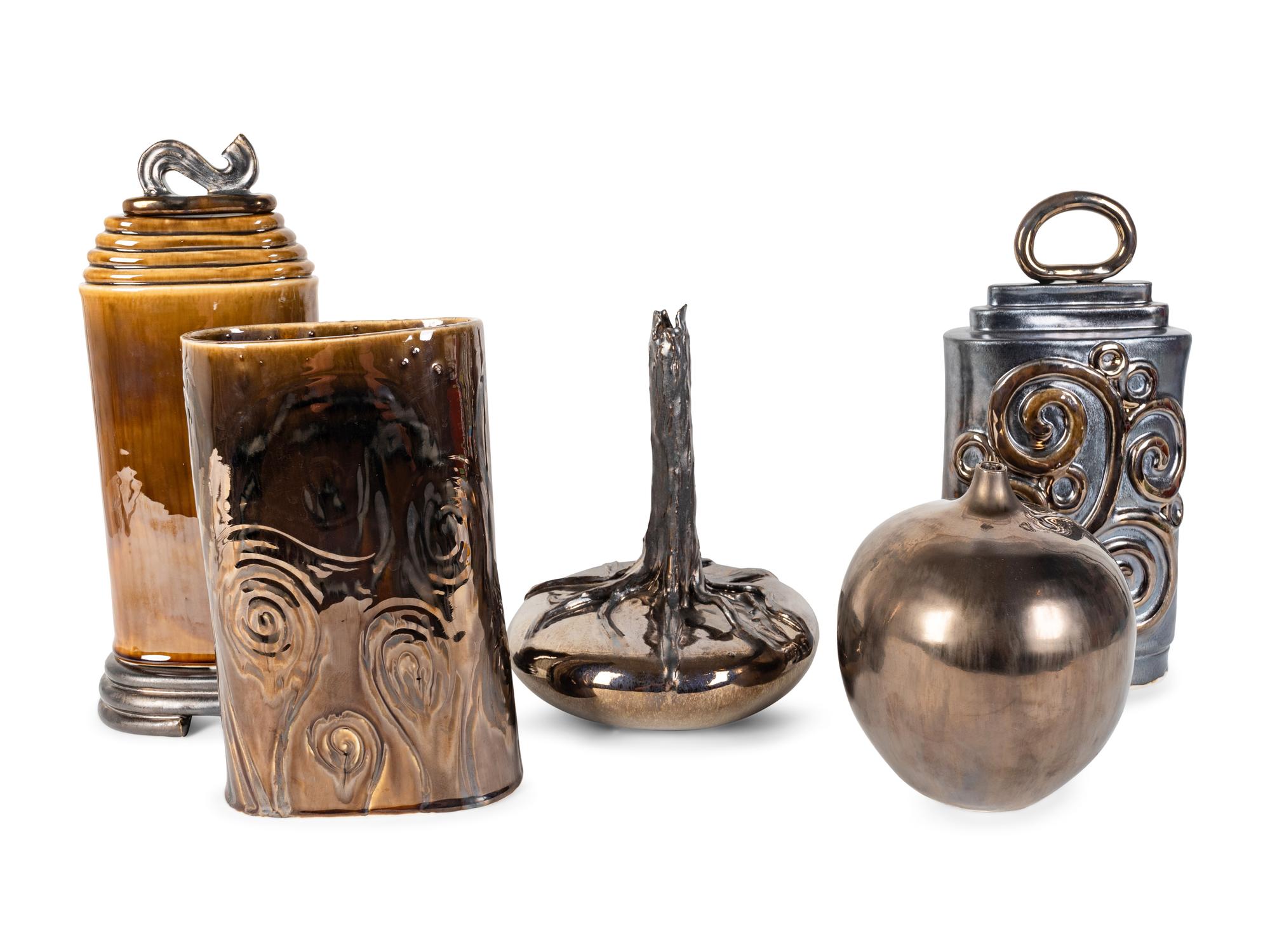 Five Harriet Bernbaum Metallic-Glazed Studio Ceramics — 20TH/21ST CENTURY