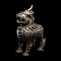 A Chinese Ming Style Patinated Bronze Luduan -Form Incense Burner 明式铜甪端爐