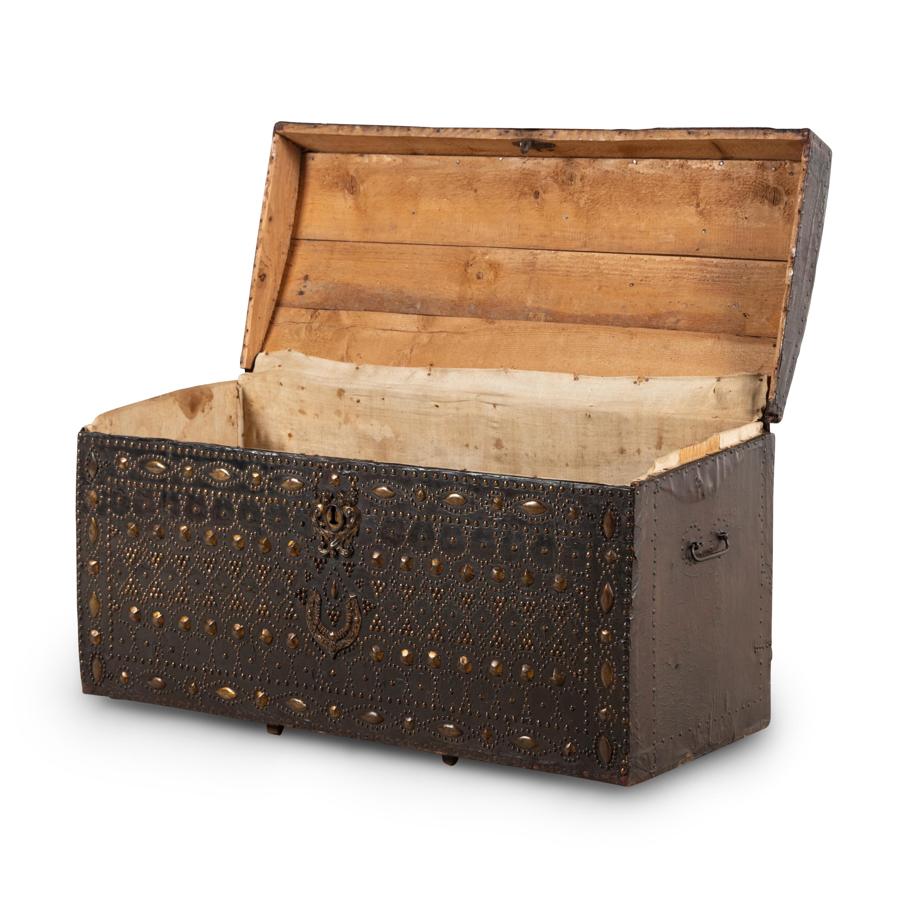 A Continental Leather and Brass Mounted Blanket Chest