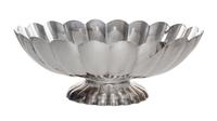 An American Silver-Plate Center Bowl, Reed & Barton, Taunton, MA, of oval form with ribbed sides and a similarly worked oval foot.