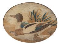 A Pair of American Wooly Embroidered Oval Panels in Gilt Frames Framed dimensions 19 x 23 inches. — LATE 19TH CENTURY