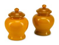 A Pair of Chinese Export Yellow Peking Glass Covered Jars