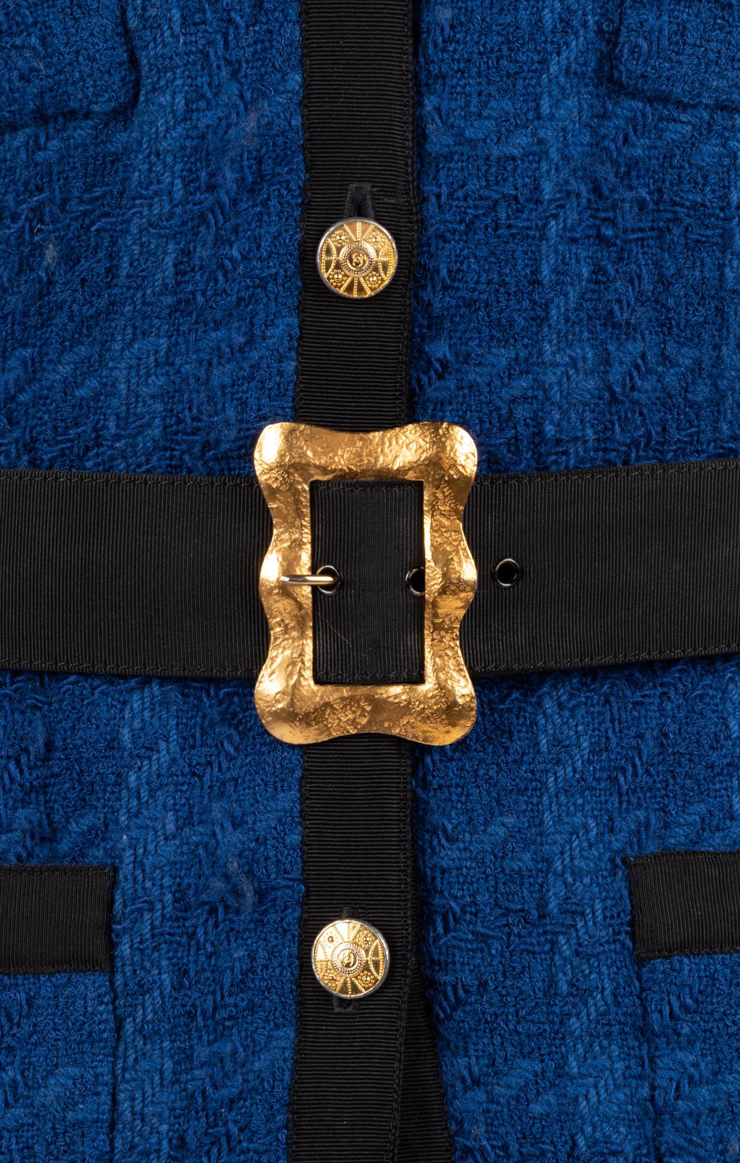Chanel Blue Skirt Suit with Belt, 1990-2000s