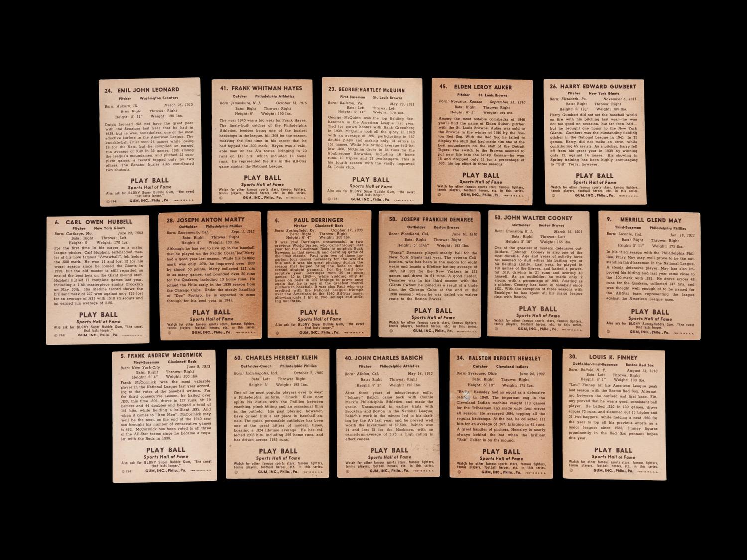 A Group of 16 1941 Play Ball Baseball Cards,
