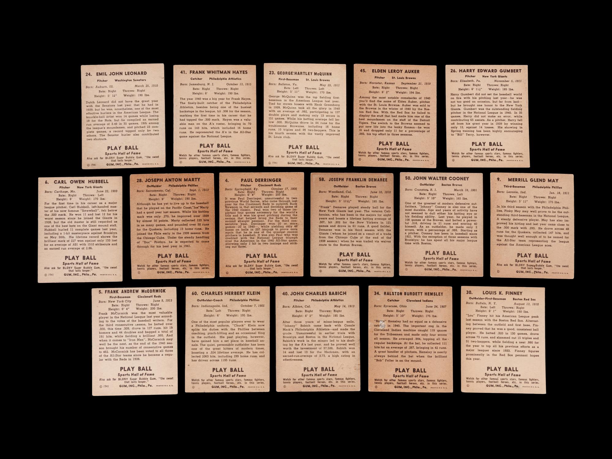 A Group of 16 1941 Play Ball Baseball Cards,