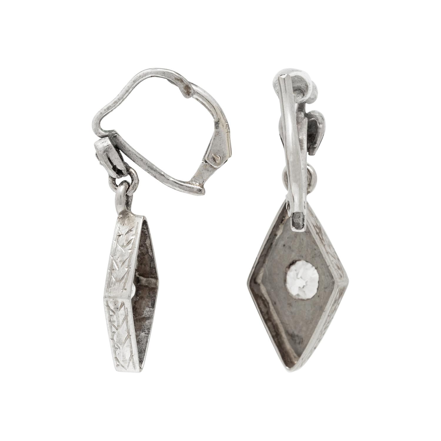ANTIQUE, WHITE GOLD AND DIAMOND EARRINGS