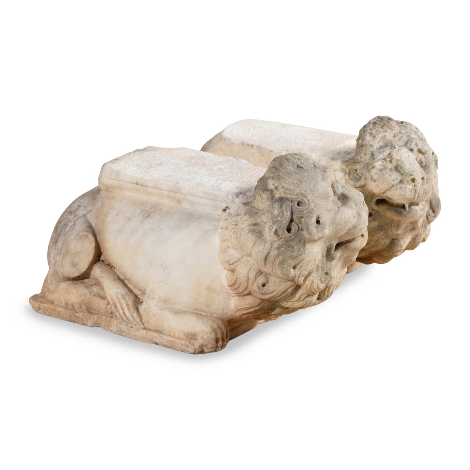 A Pair of Italian Carved Marble Lions