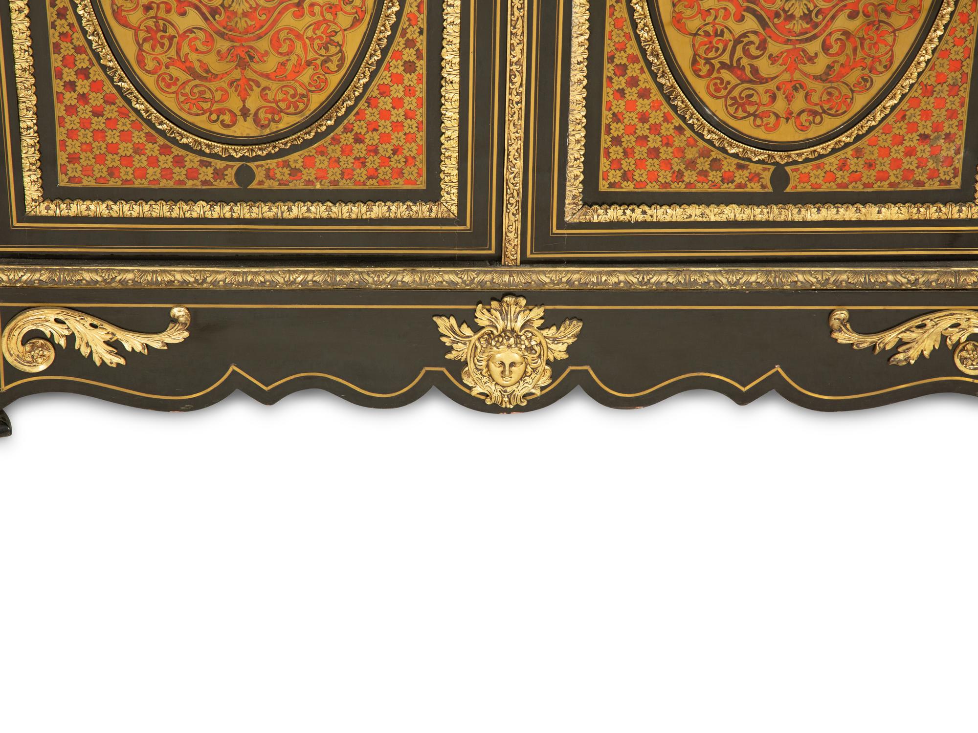 A Napoleon III Gilt Bronze Mounted Boulle Marquetry Marble-Top Console Cabinet