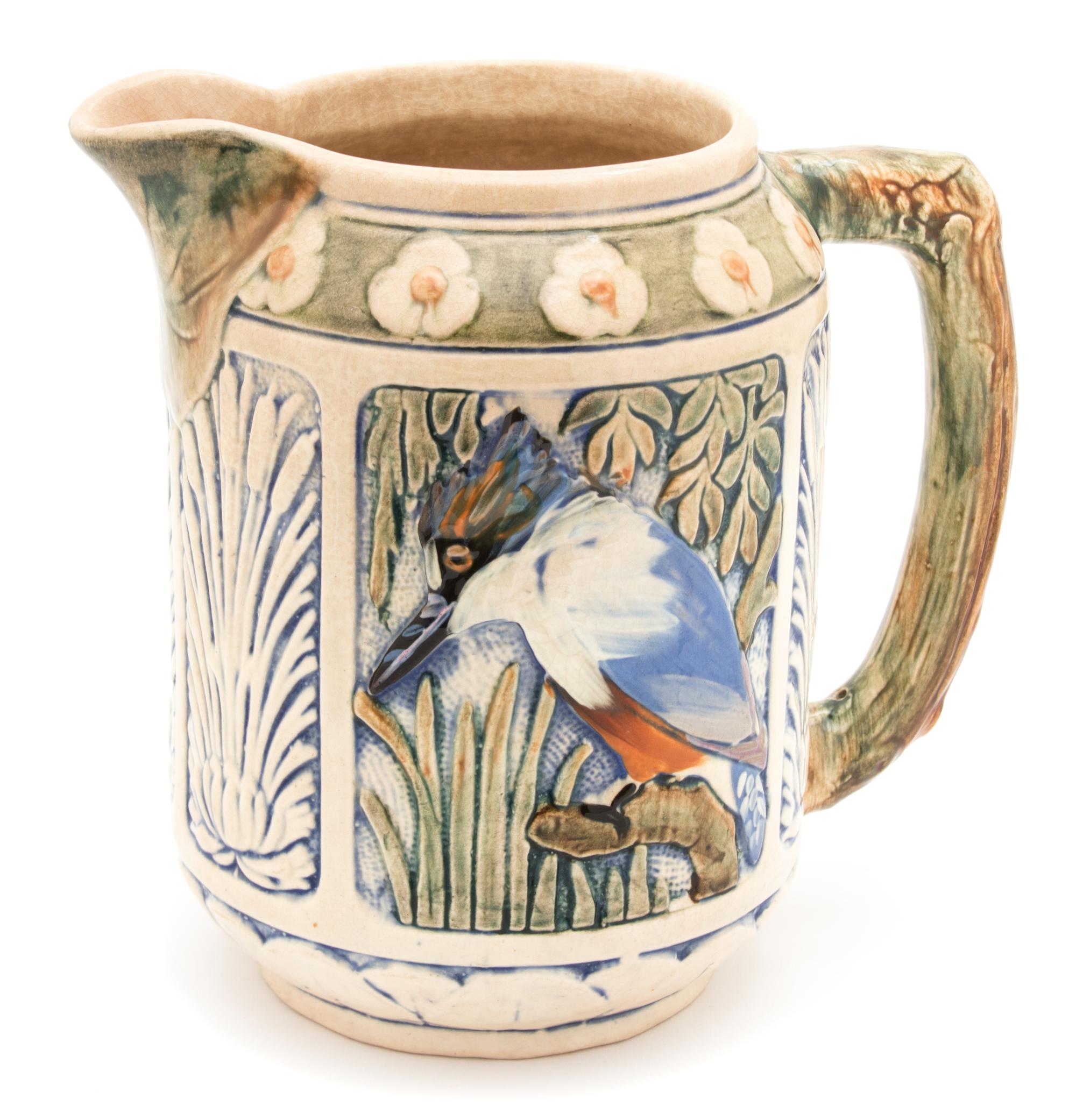 A Weller Pottery Zona Kingfisher Pitcher Height 8 1/2 inches. — 20TH CENTURY