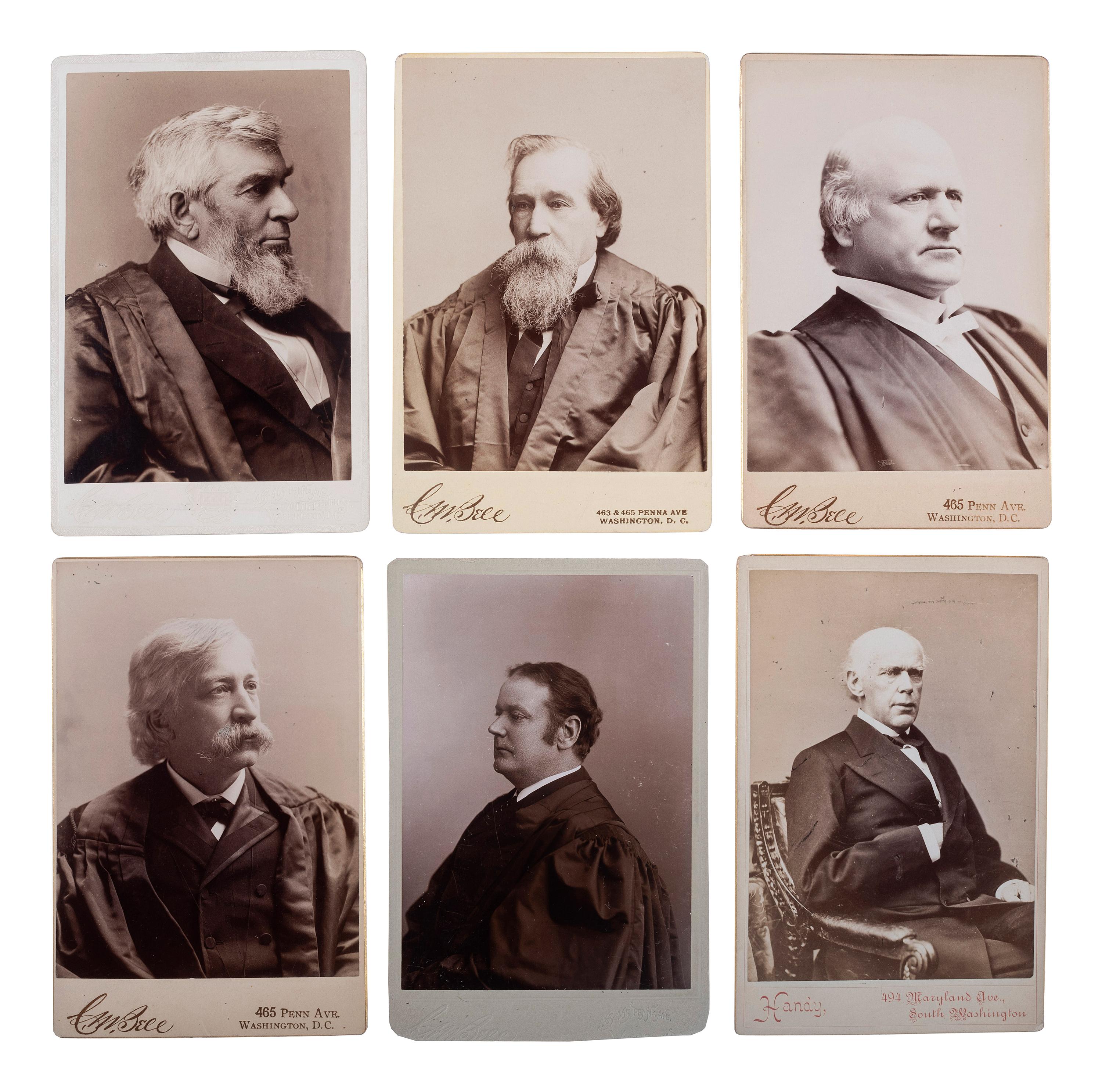 [SUPREME COURT]. A group of 6 cabinet card portraits of justices, notably Salmon P. Chase and other chief justices, comprising: