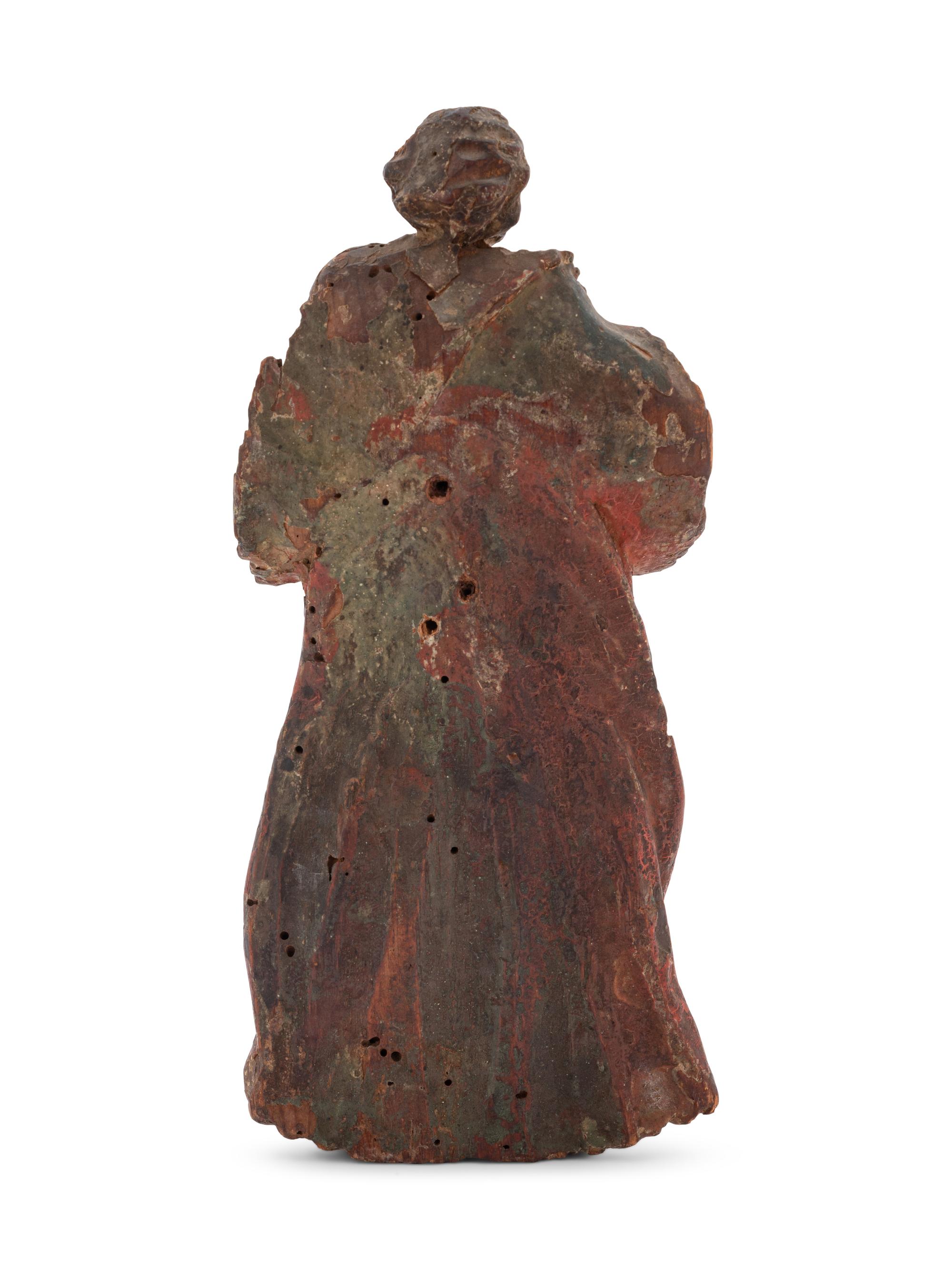 A Continental Carved and Polychromed Wood Figure of Saint Peter