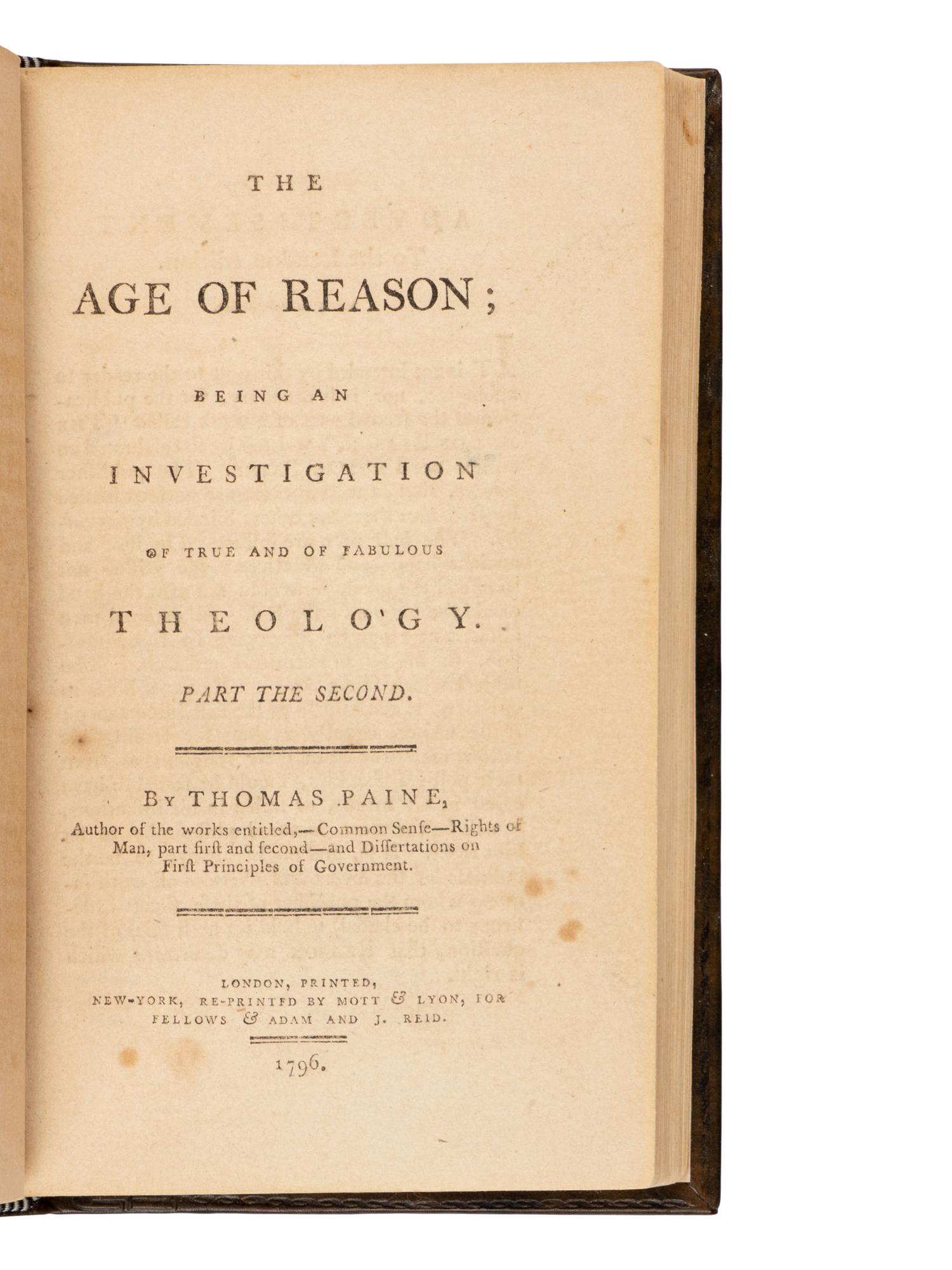 [Americana] Paine, Thomas. The Age of Reason; Being an Investigation of True and of Fabulous Theology