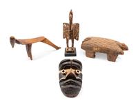 A Group of Carved Wooden African Objects