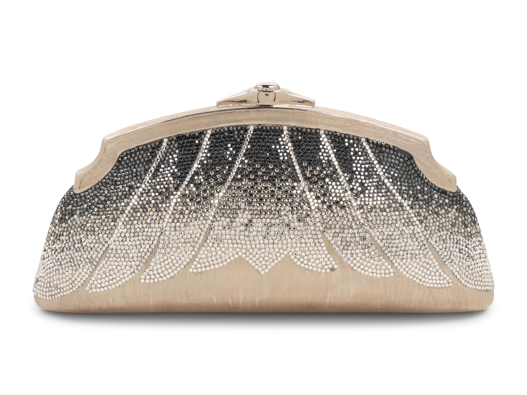 Judith Leiber Silver and Gray Rhinestone Minaudière