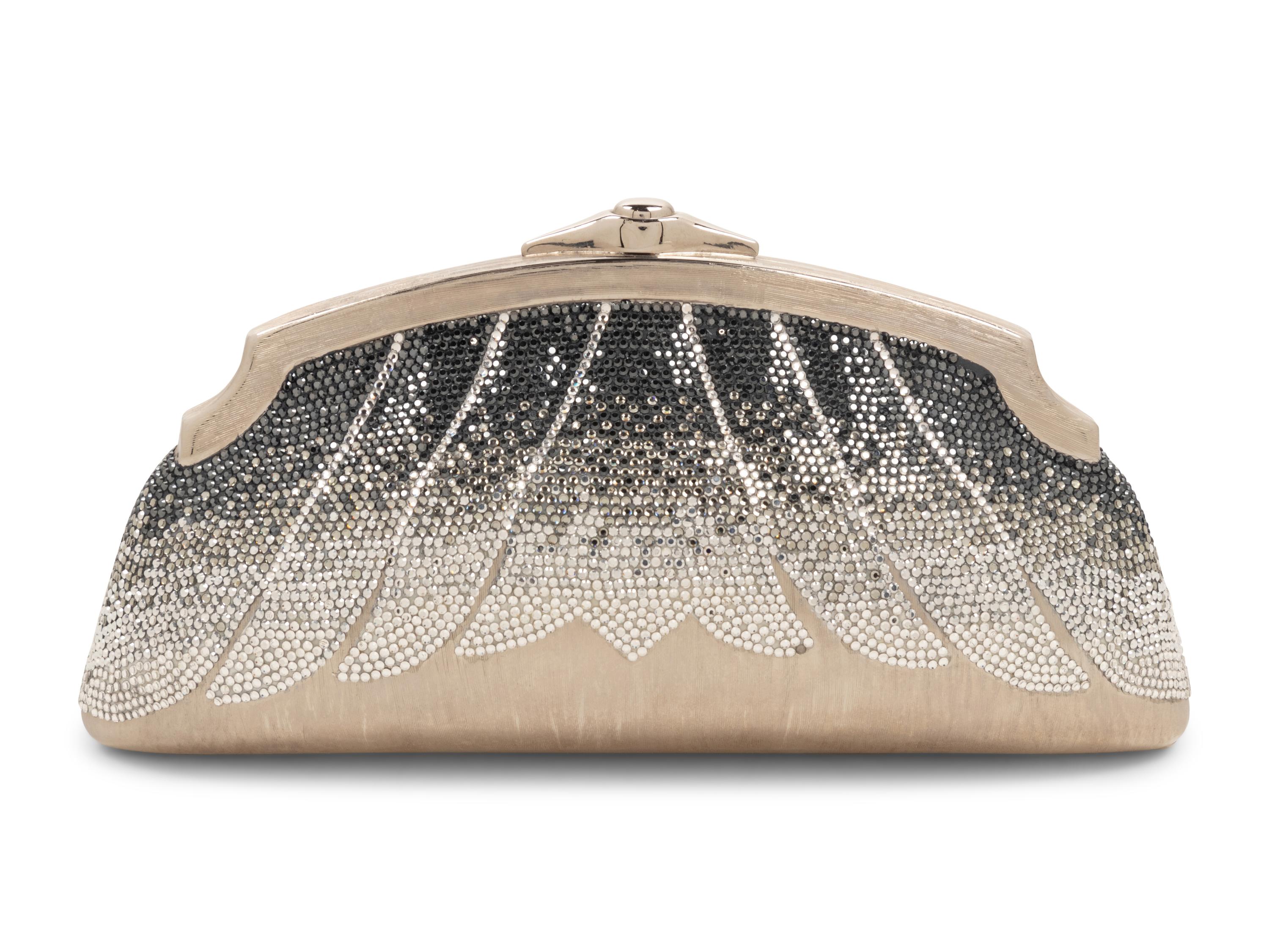 Judith Leiber Silver and Gray Rhinestone Minaudière