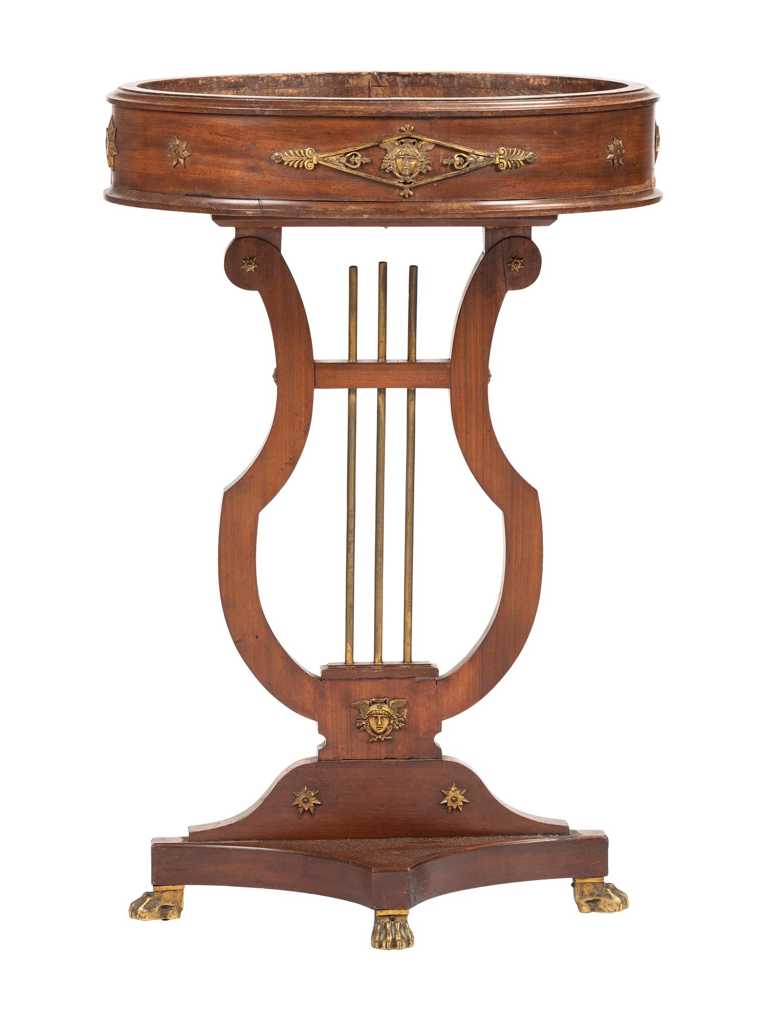 An Empire-Style Mahogany Lyre-Base Plant Stand