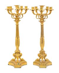 A Pair of Louis XVI Style Gilt Bronze Six-Light Candelabra