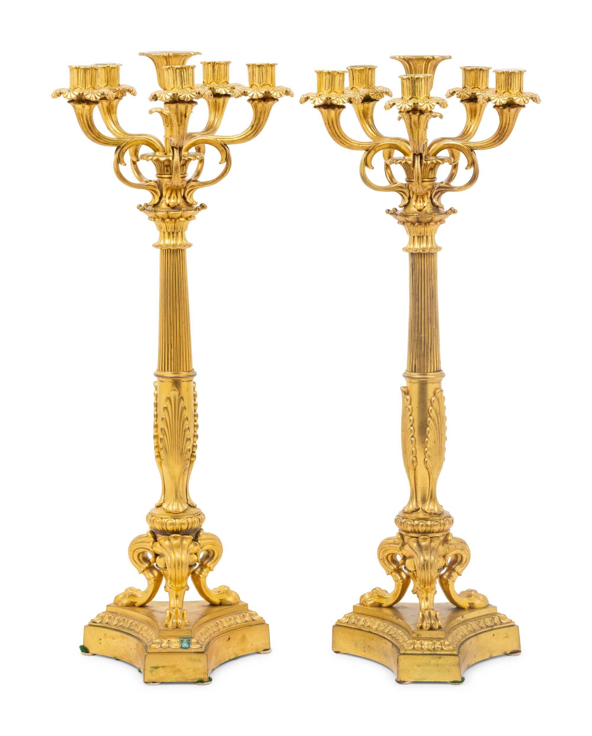 A Pair of Louis XVI Style Gilt Bronze Six-Light Candelabra