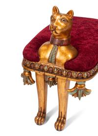 A Pair of Egyptian Revival Style Gilt and Polychrome-Decorated Cat-Form Stools