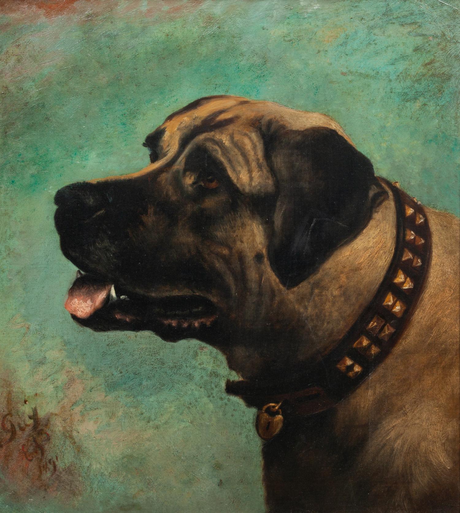 Five Works of Art depicting Mastiffs Largest: 19 1/2 x 25 1/2 inches.