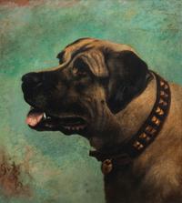 Five Works of Art depicting Mastiffs Largest: 19 1/2 x 25 1/2 inches.